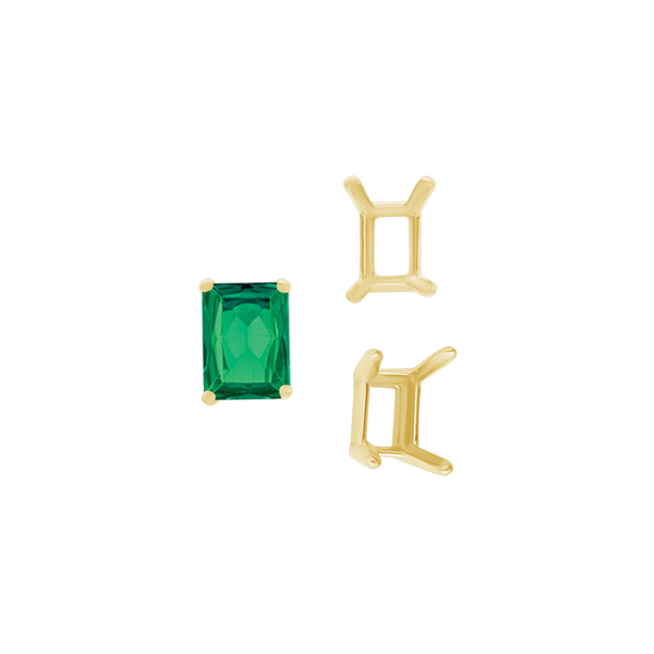 ITI NYC Four Prong Emerald Shape Single Wire Settings in 14K Gold (3.50 x 2.60 mm - 13.00 x 9.50 mm)