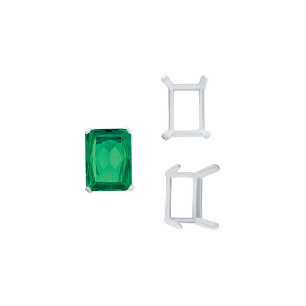 ITI NYC Four Prong Emerald Shape Single Wire Settings in Sterling Silver (3.50 x 2.60 mm - 13.00 x 9.50 mm)