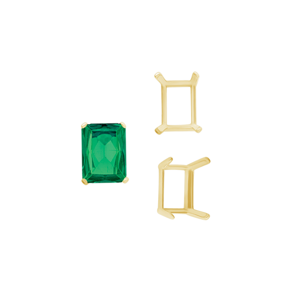 ITI NYC Four Prong Emerald Shape Single Wire Settings in 14K Gold (3.50 x 2.60 mm - 13.00 x 9.50 mm)