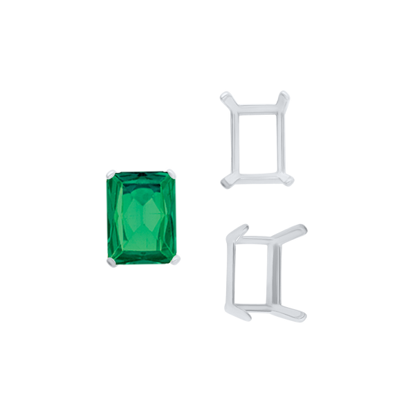 ITI NYC Four Prong Emerald Shape Single Wire Settings in Sterling Silver (3.50 x 2.60 mm - 13.00 x 9.50 mm)