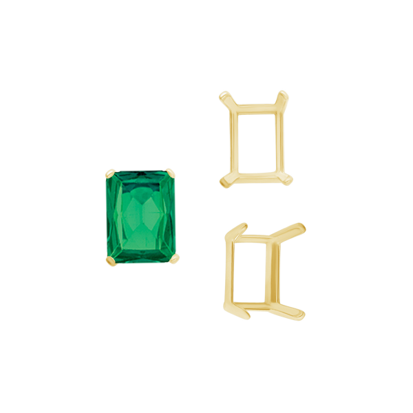 ITI NYC Four Prong Emerald Shape Single Wire Settings in 14K Gold (3.50 x 2.60 mm - 13.00 x 9.50 mm)