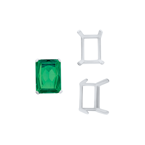 ITI NYC Four Prong Emerald Shape Single Wire Settings in Sterling Silver (3.50 x 2.60 mm - 13.00 x 9.50 mm)