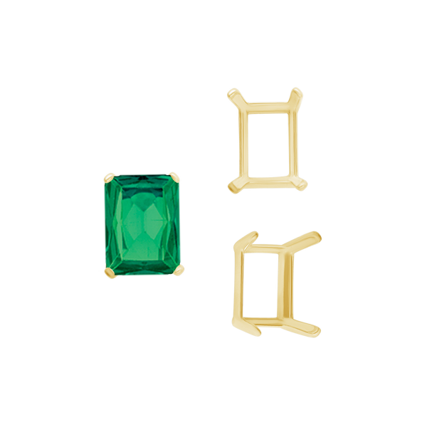 ITI NYC Four Prong Emerald Shape Single Wire Settings in 14K Gold (3.50 x 2.60 mm - 13.00 x 9.50 mm)