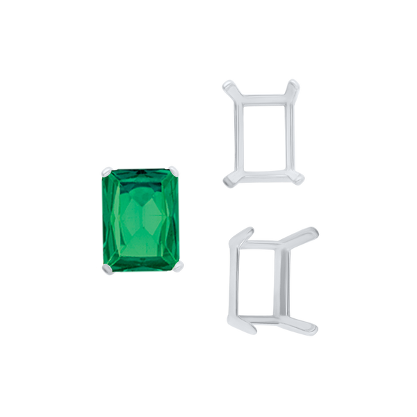 ITI NYC Four Prong Emerald Shape Single Wire Settings in Sterling Silver (3.50 x 2.60 mm - 13.00 x 9.50 mm)