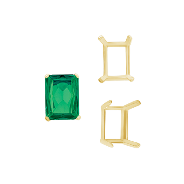 ITI NYC Four Prong Emerald Shape Single Wire Settings in 14K Gold (3.50 x 2.60 mm - 13.00 x 9.50 mm)
