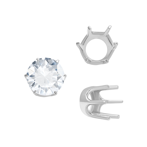 Six Prong Round Standard Settings in Sterling Silver (1.75 mm - 10.00 mm)