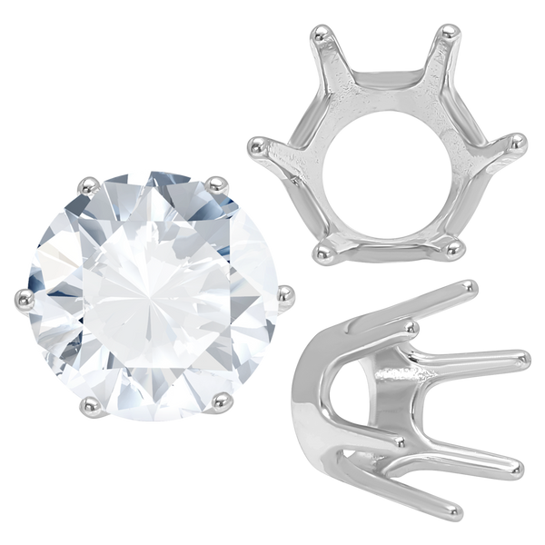Six Prong Round Standard Settings in Sterling Silver (1.75 mm - 10.00 mm)