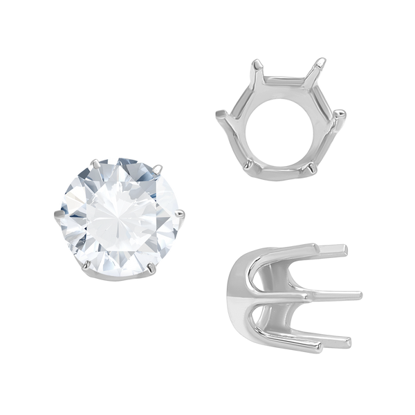 Six Prong Round Standard Settings in Sterling Silver (1.75 mm - 10.00 mm)
