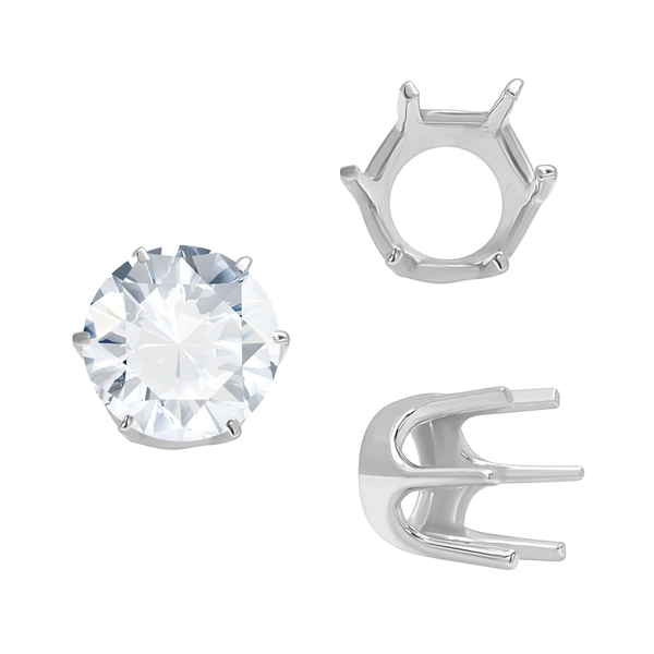 Six Prong Round Standard Settings in Sterling Silver (1.75 mm - 10.00 mm)