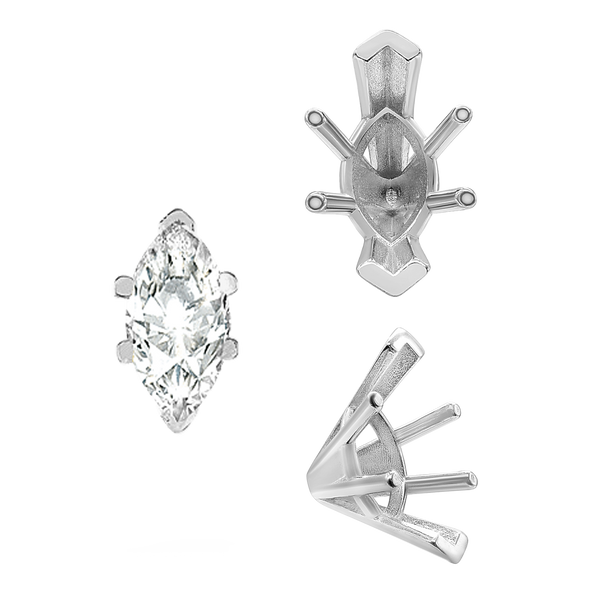 ITI NYC V-End Marquise Shape Solitaire Settings in Sterling Silver (6.00 x 3.00 mm - 19.00 x 11.00 mm)
