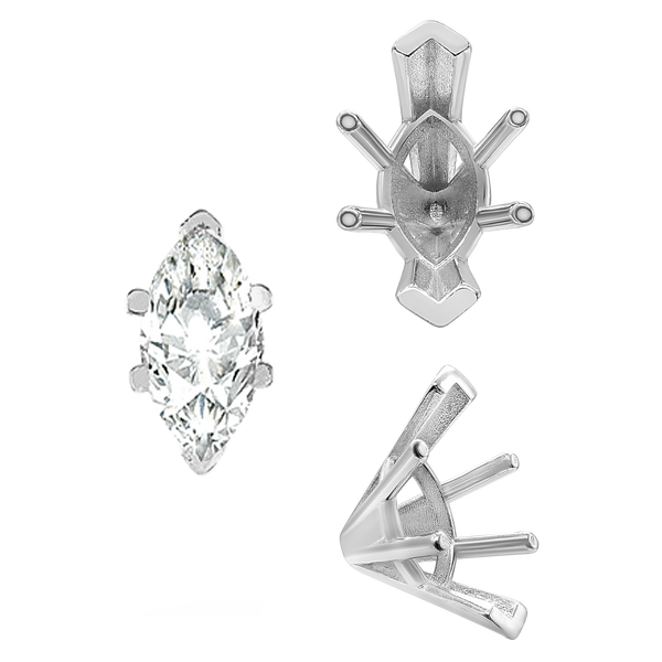 ITI NYC V-End Marquise Shape Solitaire Settings in Sterling Silver (6.00 x 3.00 mm - 19.00 x 11.00 mm)