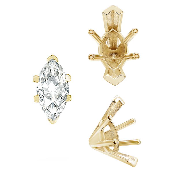 ITI NYC V-End Marquise Shape Solitaire Settings in 14K Gold (6.0 x 3.0 mm - 19.0 x 11.0 mm)