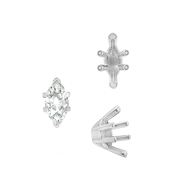 ITI NYC V-End Marquise Shape Solitaire Settings in Sterling Silver (6.00 x 3.00 mm - 19.00 x 11.00 mm)