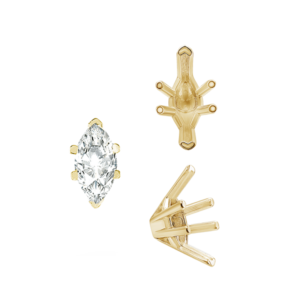 ITI NYC V-End Marquise Shape Solitaire Settings in 14K Gold (6.00 x 3.00 mm - 19.00 x 11.00 mm)