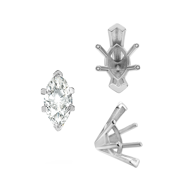 ITI NYC V-End Marquise Shape Solitaire Settings in Sterling Silver (6.00 x 3.00 mm - 19.00 x 11.00 mm)