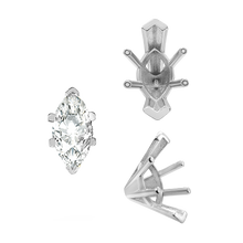 Load image into Gallery viewer, V-End Marquise Shape Solitaire Settings in Sterling Silver (6.00 x 3.00 mm - 19.00 x 11.00 mm)
