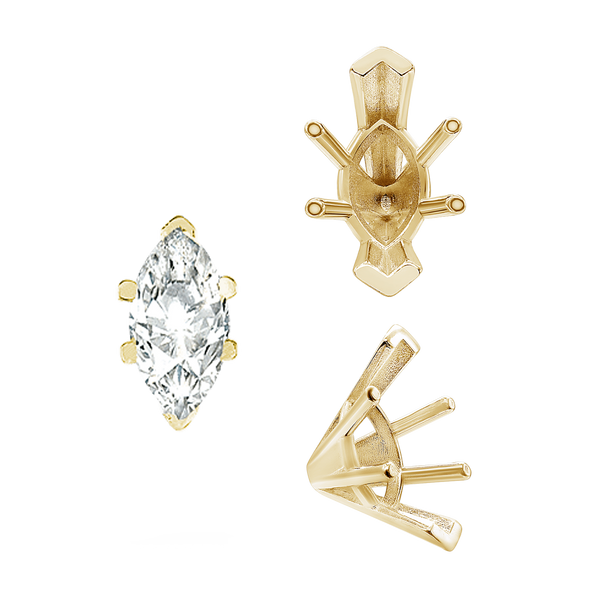 ITI NYC V-End Marquise Shape Solitaire Settings in 14K Gold (6.00 x 3.00 mm - 19.00 x 11.00 mm)