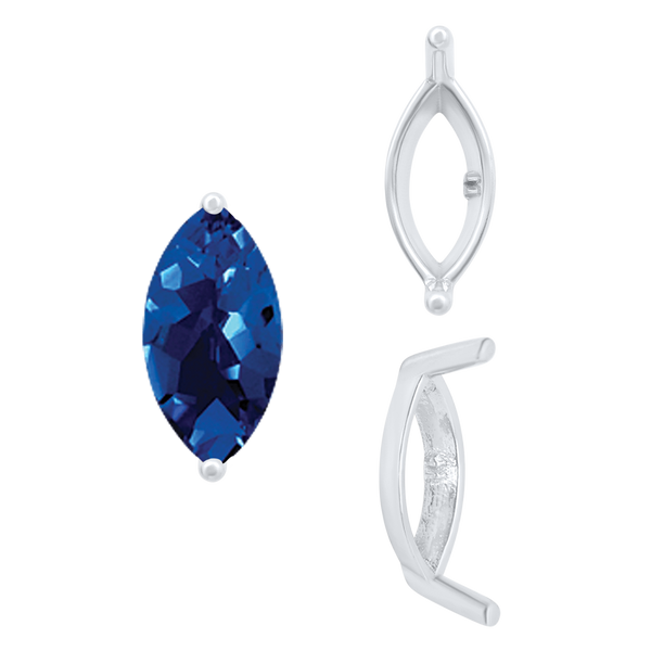 ITI NYC Two Prong Marquise Shape Single Base Settings in Sterling Silver (3.00 x 1.75 mm - 12.00 x 6.00 mm)