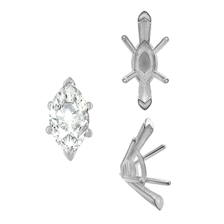 ITI NYC V-End Marquise Shape Solitaire Settings With Peg in Sterling Silver (6.00 x 3.00 mm - 16.00 x 8.00 mm)