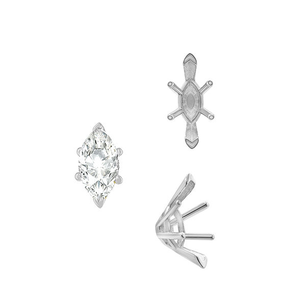 ITI NYC V-End Marquise Shape Solitaire Settings With Peg in Sterling Silver (6.00 x 3.00 mm - 16.00 x 8.00 mm)