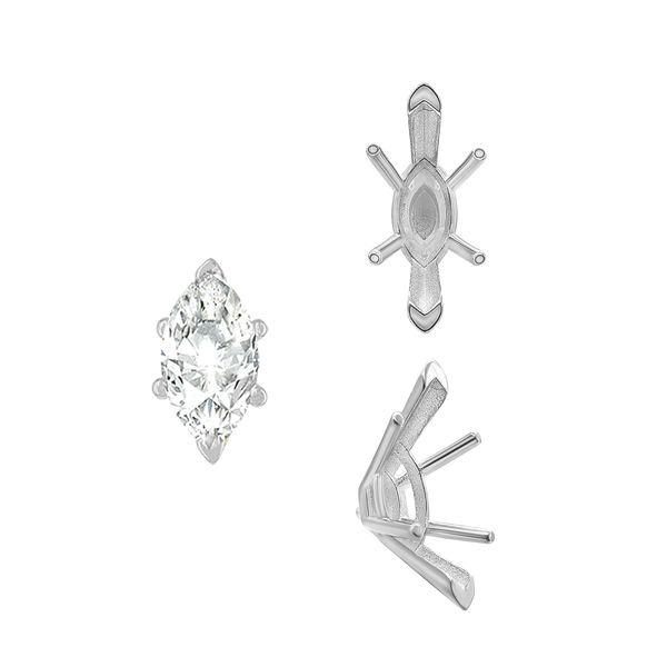 ITI NYC V-End Marquise Shape Solitaire Settings With Peg in Sterling Silver (6.00 x 3.00 mm - 16.00 x 8.00 mm)