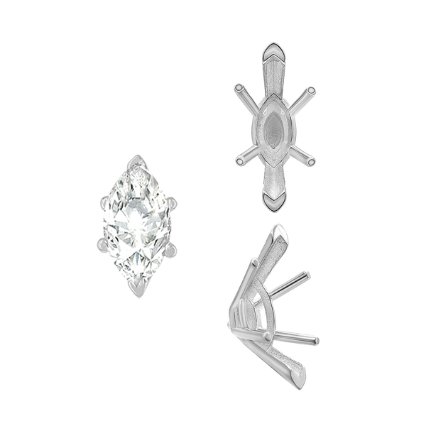 ITI NYC V-End Marquise Shape Solitaire Settings With Peg in Sterling Silver (6.00 x 3.00 mm - 16.00 x 8.00 mm)