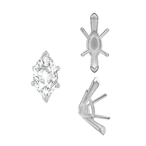 ITI NYC V-End Marquise Shape Solitaire Settings With Peg in Sterling Silver (6.00 x 3.00 mm - 16.00 x 8.00 mm)