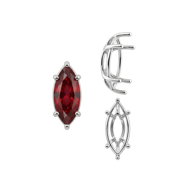 ITI NYC Six Prong Marquise Shape Tapered Base Wire Basket Settings in Sterling Silver (4.25 x 1.75 mm - 21.00 x 10.50 mm)
