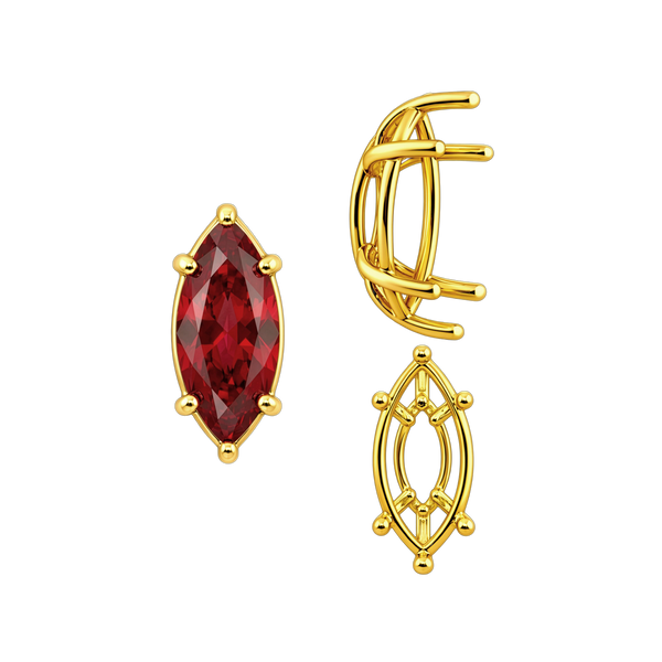 ITI NYC Six Prong Marquise Shape Tapered Base Wire Basket Settings in 14K Gold (4.25 x 1.75 mm - 21.00 x 10.50 mm)