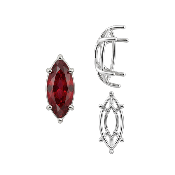 ITI NYC Six Prong Marquise Shape Tapered Base Wire Basket Settings in Sterling Silver (4.25 x 1.75 mm - 21.00 x 10.50 mm)