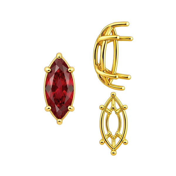 ITI NYC Six Prong Marquise Shape Tapered Base Wire Basket Settings in 14K Gold (4.25 x 1.75 mm - 21.00 x 10.50 mm)