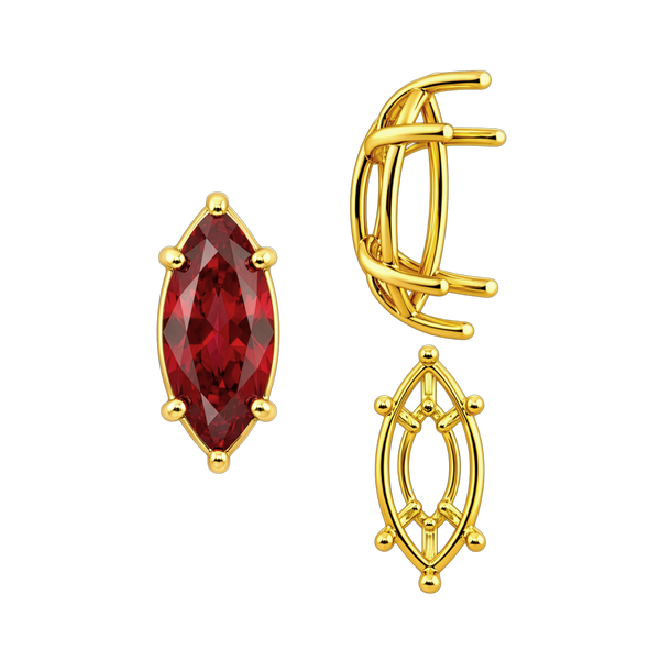 ITI NYC Six Prong Marquise Shape Tapered Base Wire Basket Settings in 14K Gold (4.25 x 1.75 mm - 21.00 x 10.50 mm)