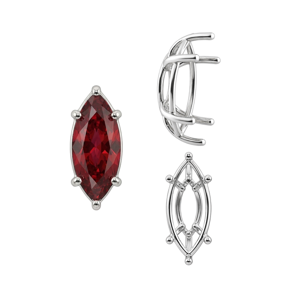 ITI NYC Six Prong Marquise Shape Tapered Base Wire Basket Settings in Sterling Silver (4.25 x 1.75 mm - 21.00 x 10.50 mm)