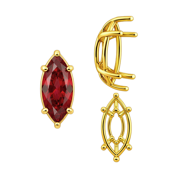 ITI NYC Six Prong Marquise Shape Tapered Base Wire Basket Settings in 14K Gold (4.25 x 1.75 mm - 21.00 x 10.50 mm)