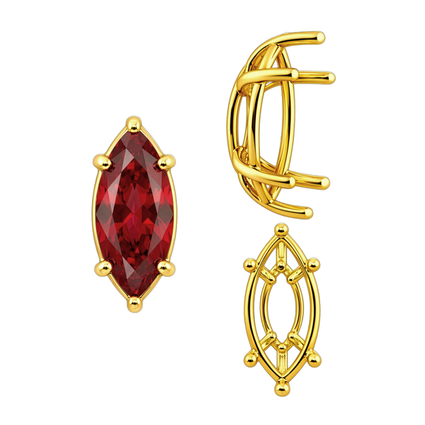 ITI NYC Six Prong Marquise Shape Tapered Base Wire Basket Settings in 14K Gold (4.25 x 1.75 mm - 21.00 x 10.50 mm)