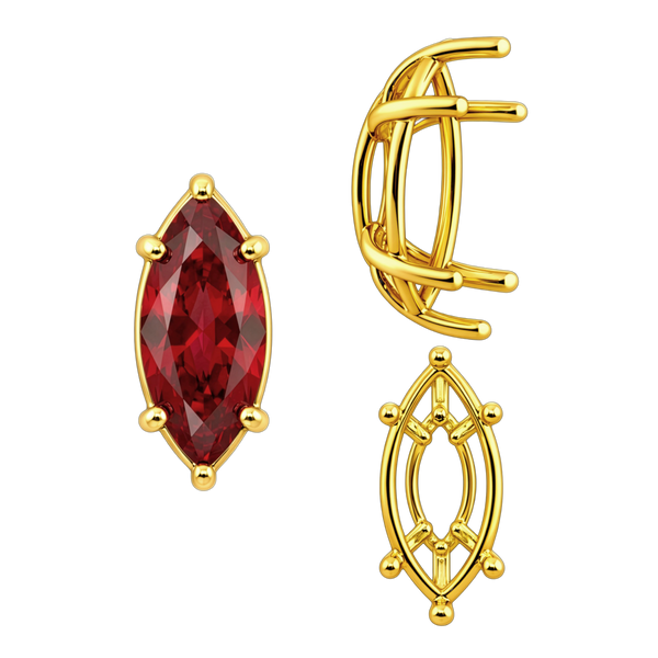 ITI NYC Six Prong Marquise Shape Tapered Base Wire Basket Settings in 14K Gold (4.25 x 1.75 mm - 21.00 x 10.50 mm)