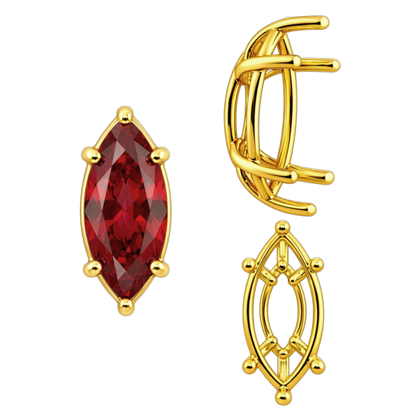 ITI NYC Six Prong Marquise Shape Tapered Base Wire Basket Settings in 14K Gold (4.25 x 1.75 mm - 21.00 x 10.50 mm)
