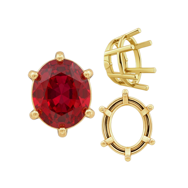 ITI NYC Six Prong Oval Basket Settings in 14K Gold (6.00 x 4.00 mm - 12.00 x 8.00 mm)