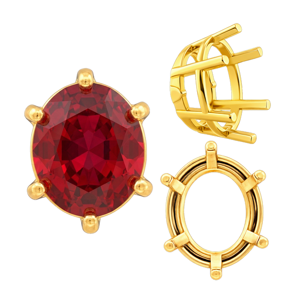 ITI NYC Six Prong Oval Basket Settings in 14K Gold (5.00 x 3.00 mm - 22.00 x 16.00 mm)