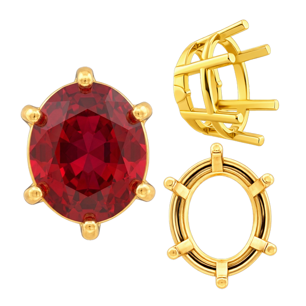 ITI NYC Six Prong Oval Basket Settings in 14K Gold (5.00 x 3.00 mm - 22.00 x 16.00 mm)