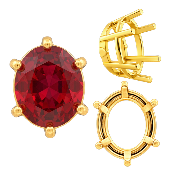 ITI NYC Six Prong Oval Basket Settings in 14K Gold (5.00 x 3.00 mm - 22.00 x 16.00 mm)