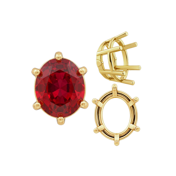ITI NYC Six Prong Oval Basket Settings in 14K Gold (6.00 x 4.00 mm - 12.00 x 8.00 mm)