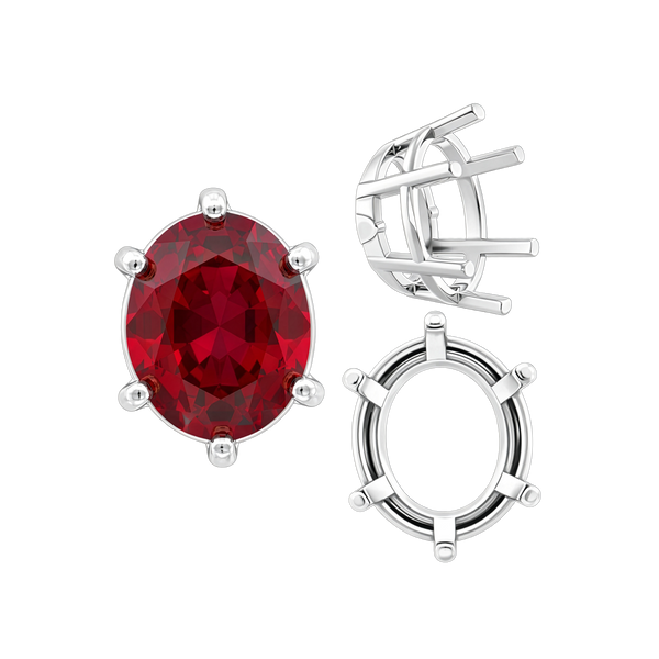 ITI NYC Six Prong Oval Basket Settings in Sterling Silver (6.00 x 4.00 mm - 12.00 x 8.00 mm)