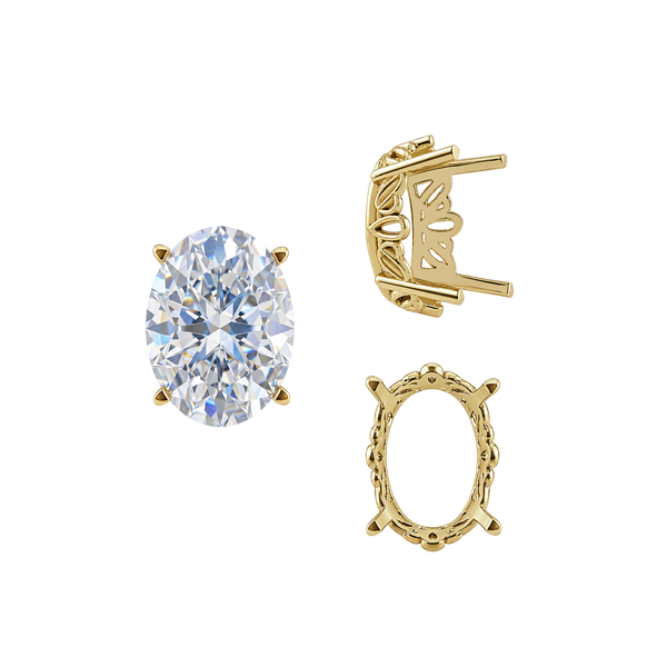 ITI NYC Four Prong Oval Filigree Settings in 14K Gold (5.00 x 3.00 mm - 20.00 x 15.00 mm)