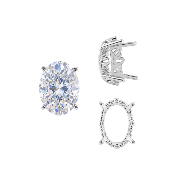 ITI NYC Four Prong Oval Filigree Settings in Sterling Silver (5.00 x 3.00 mm - 20.00 x 15.00 mm)