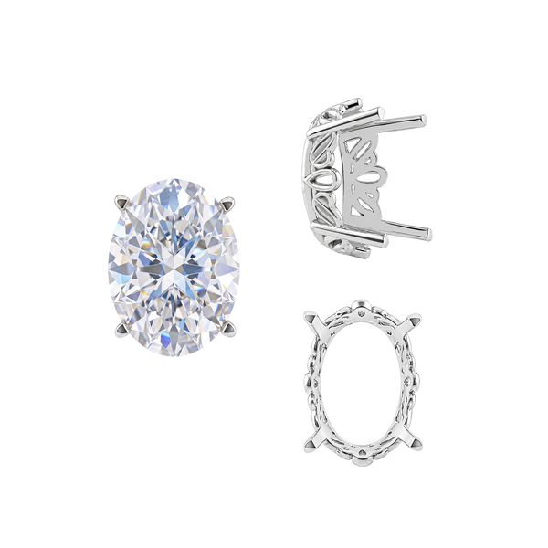 ITI NYC Four Prong Oval Filigree Settings in Sterling Silver (5.00 x 3.00 mm - 20.00 x 15.00 mm)