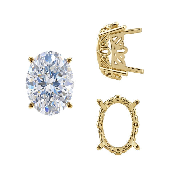 ITI NYC Four Prong Oval Filigree Settings in 14K Gold (5.00 x 3.00 mm - 20.00 x 15.00 mm)