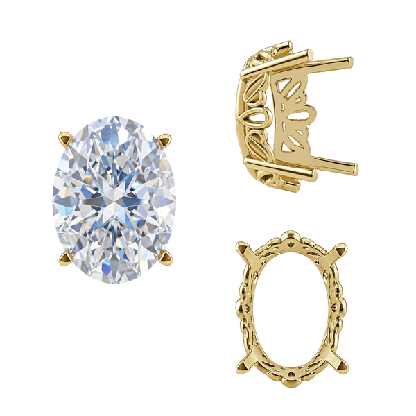 ITI NYC Four Prong Oval Filigree Settings in 14K Gold (5.00 x 3.00 mm - 20.00 x 15.00 mm)
