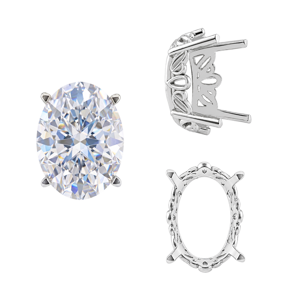 ITI NYC Four Prong Oval Filigree Settings in Sterling Silver (5.00 x 3.00 mm - 20.00 x 15.00 mm)