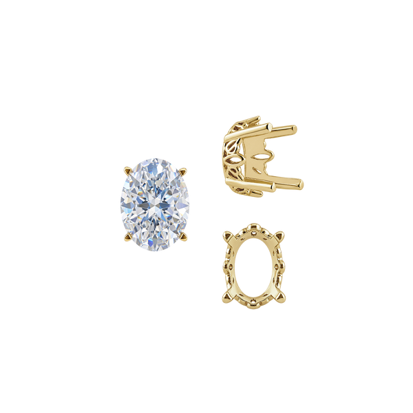 ITI NYC Four Prong Oval Filigree Settings in 14K Gold (5.00 x 3.00 mm - 20.00 x 15.00 mm)